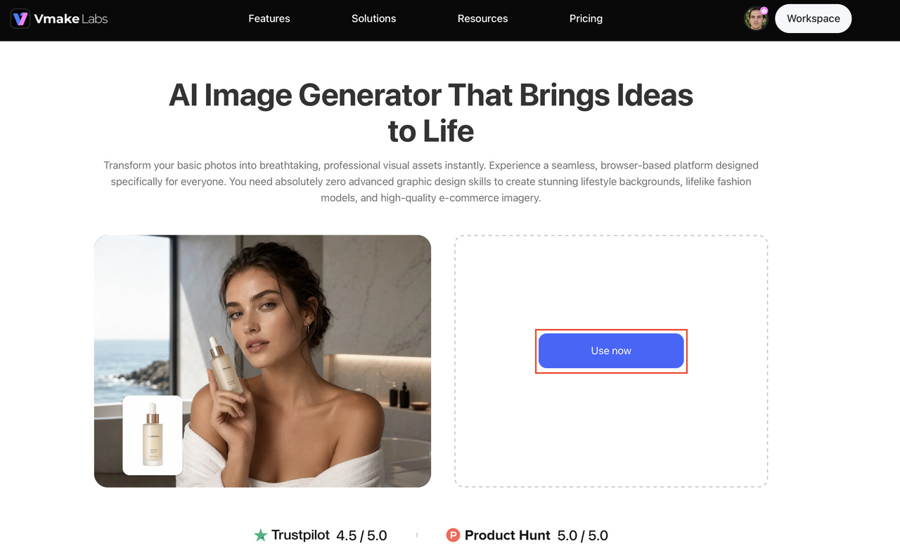 text Open the Vmake Labs AI Image Generator