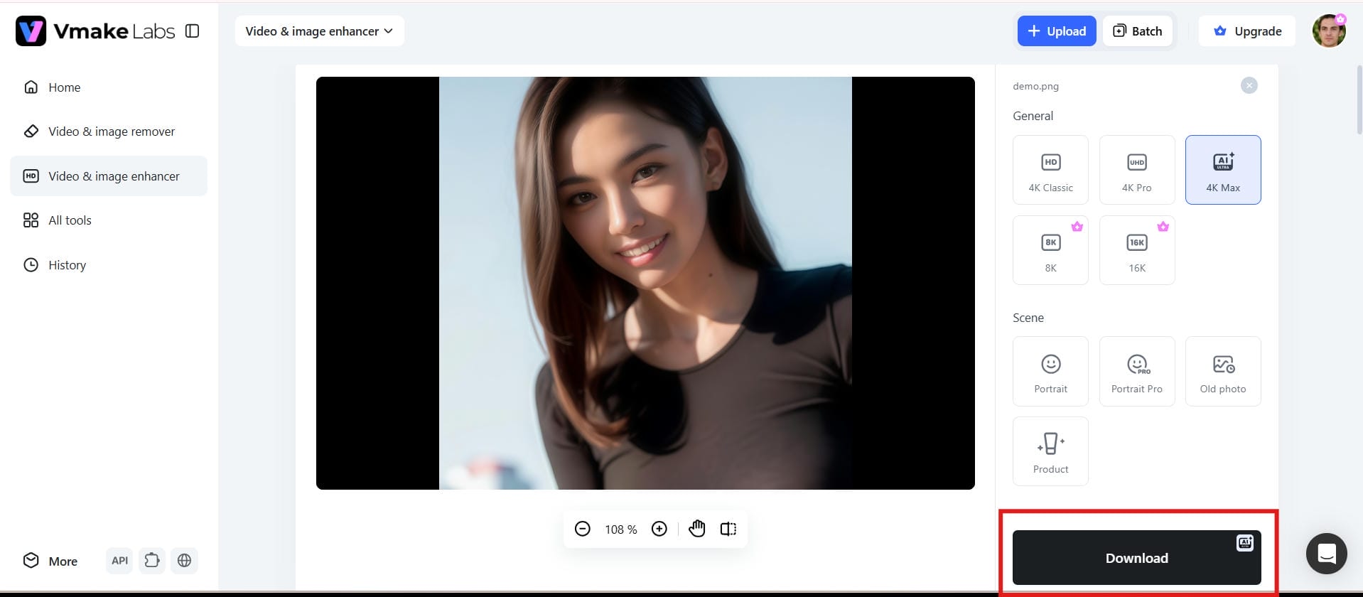 text Preview and download your enhanced image