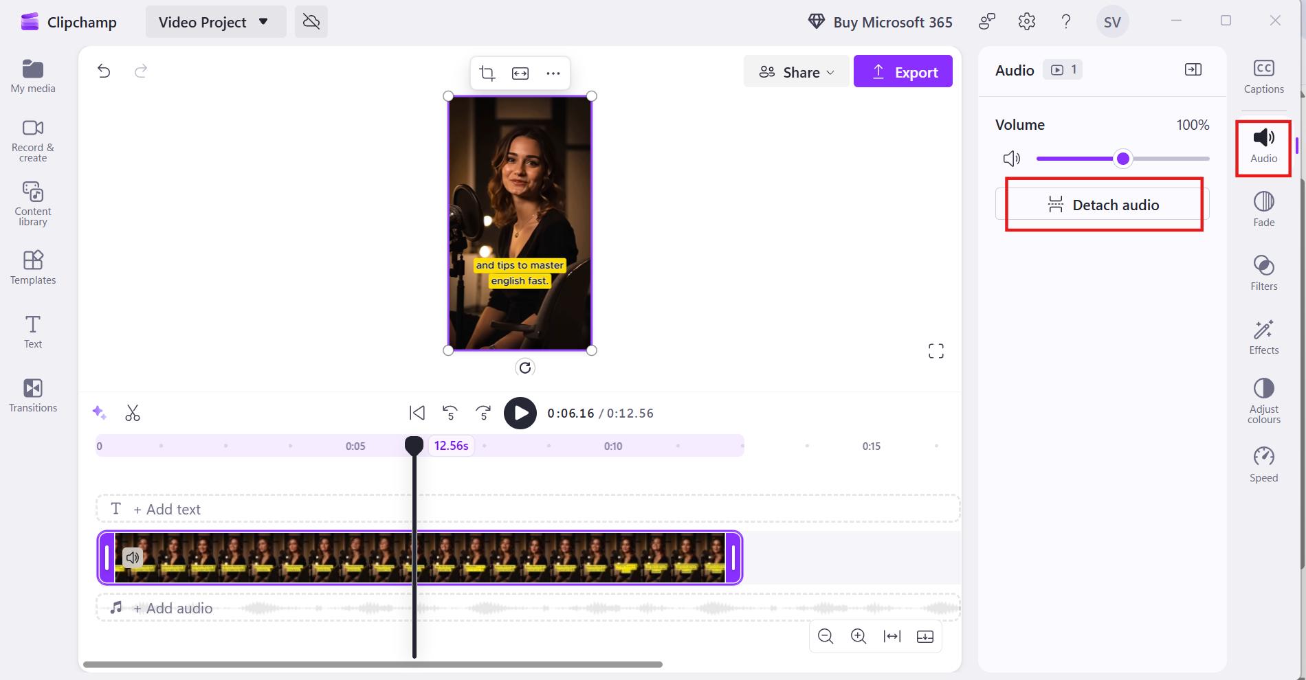 text Detach audio