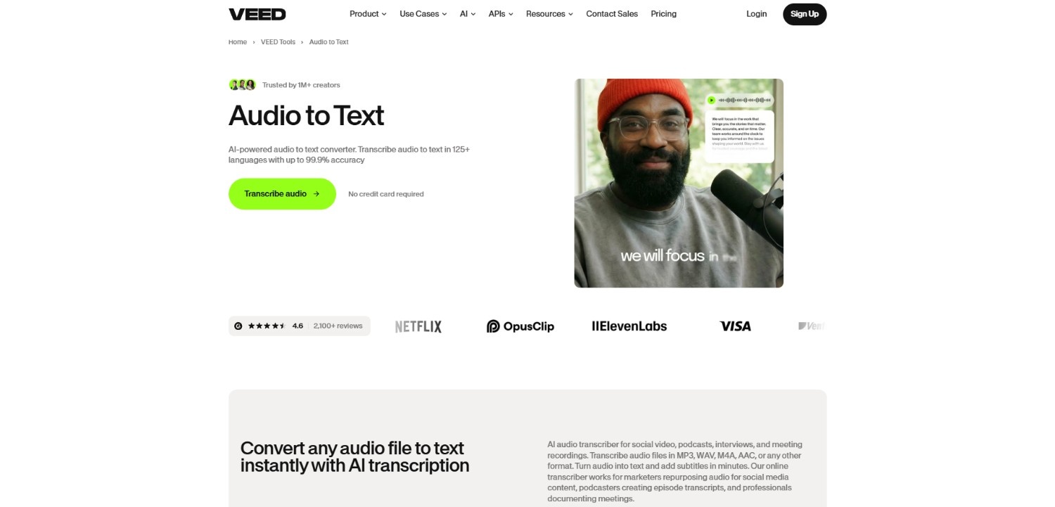 VEED.io audio to text