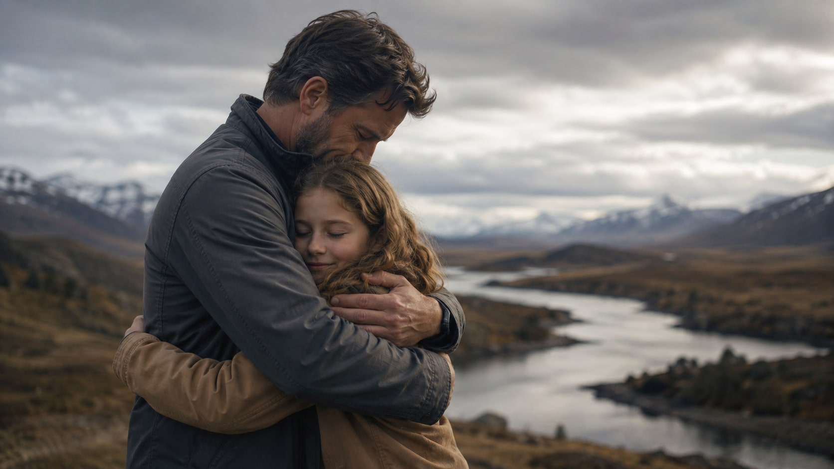 Father comforting daughter
