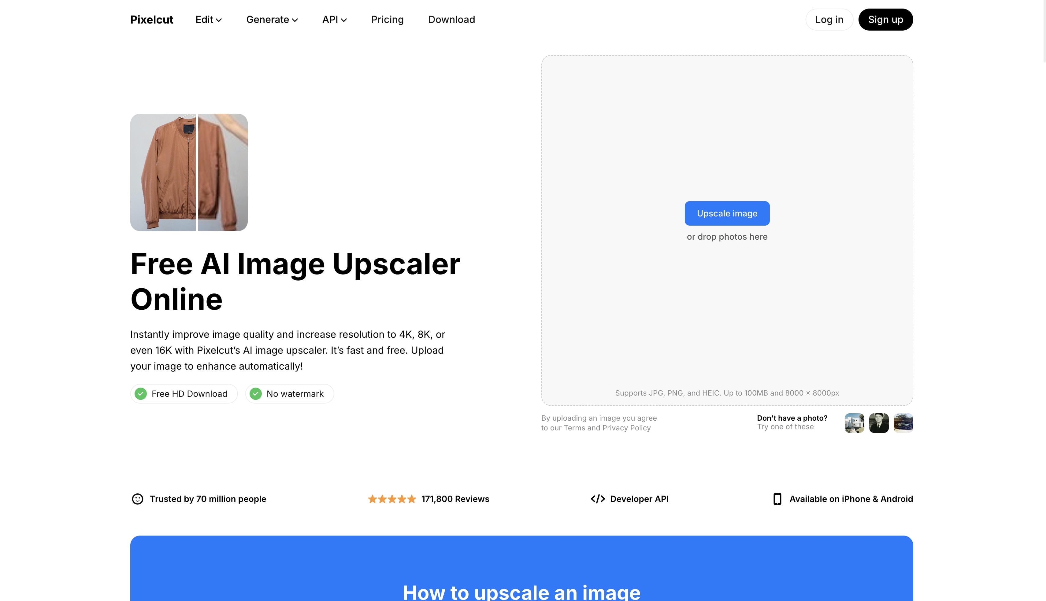 Pixelcut image upscaler
