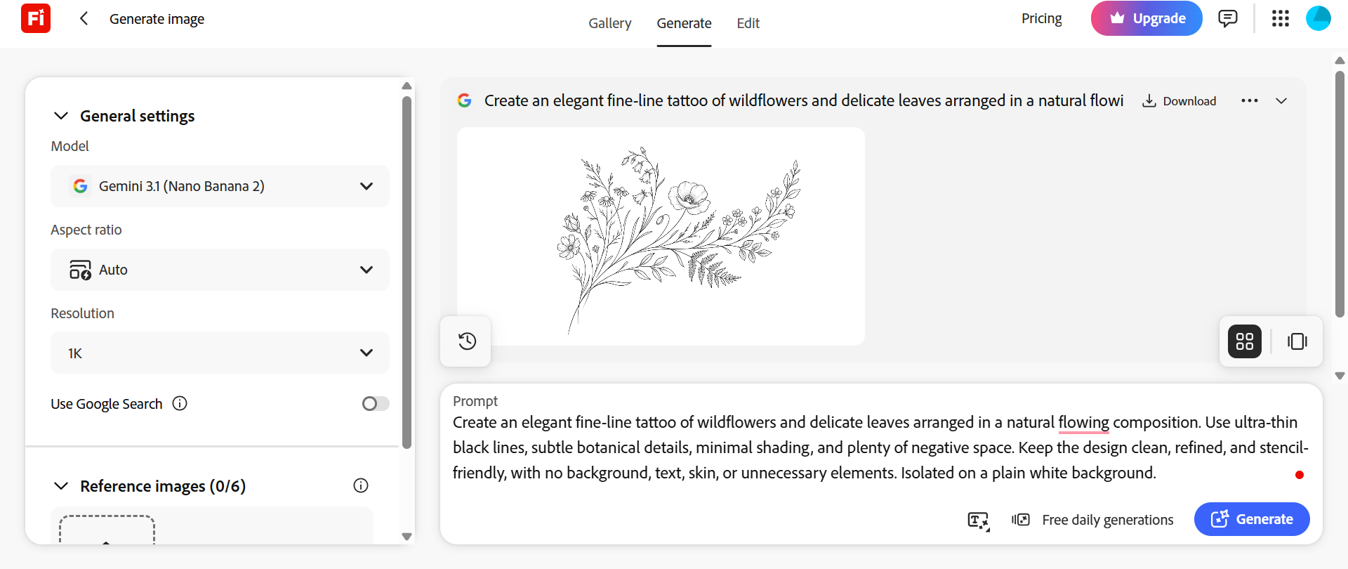 text Adobe Firefly AI tattoo generator
