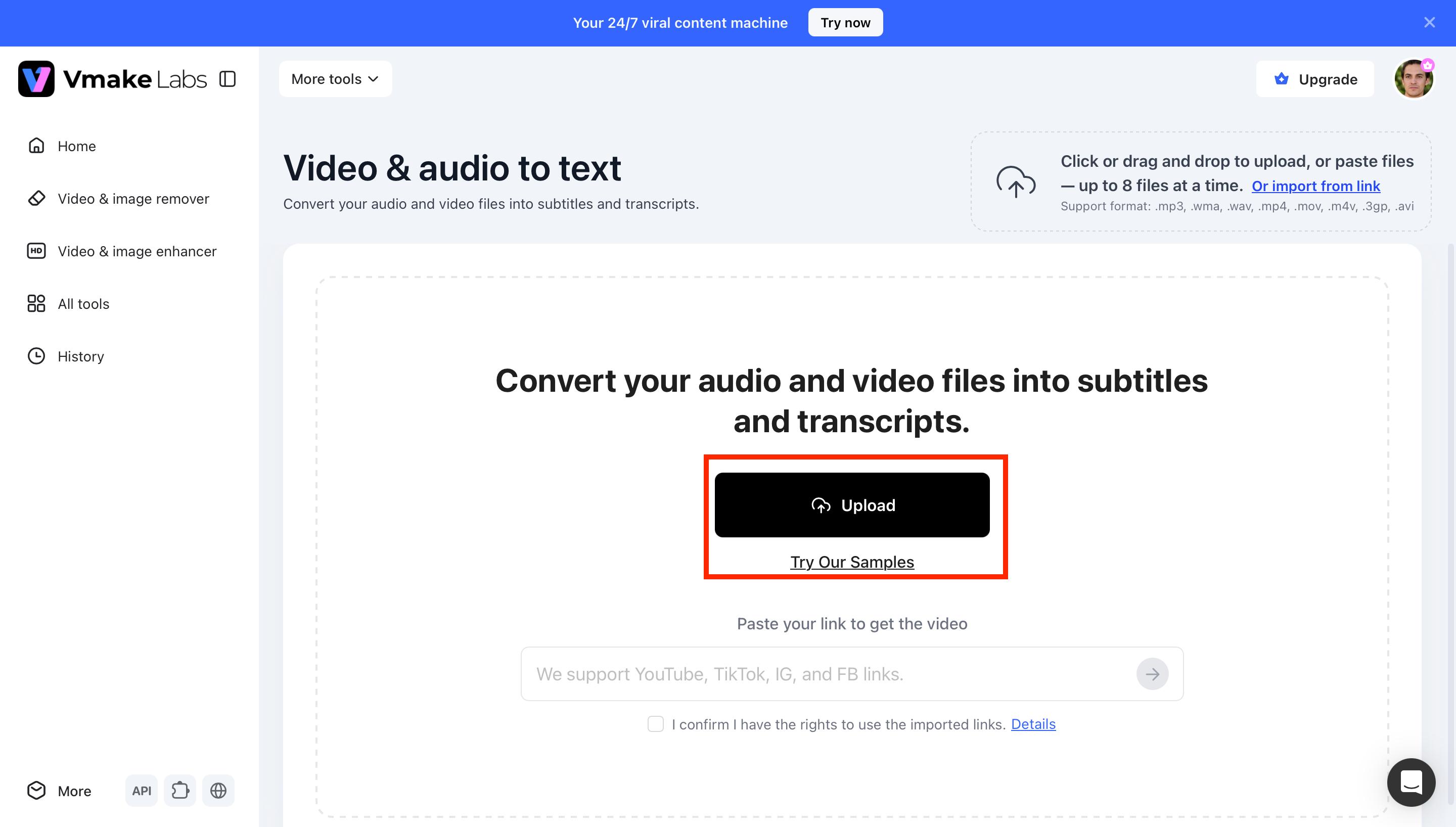 text Upload Your Audio or Video File