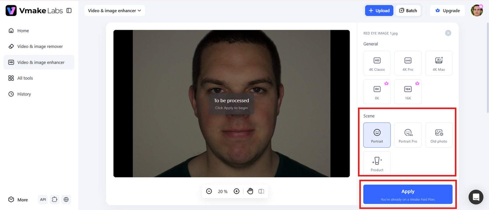 text Select the Portrait or Repair scene