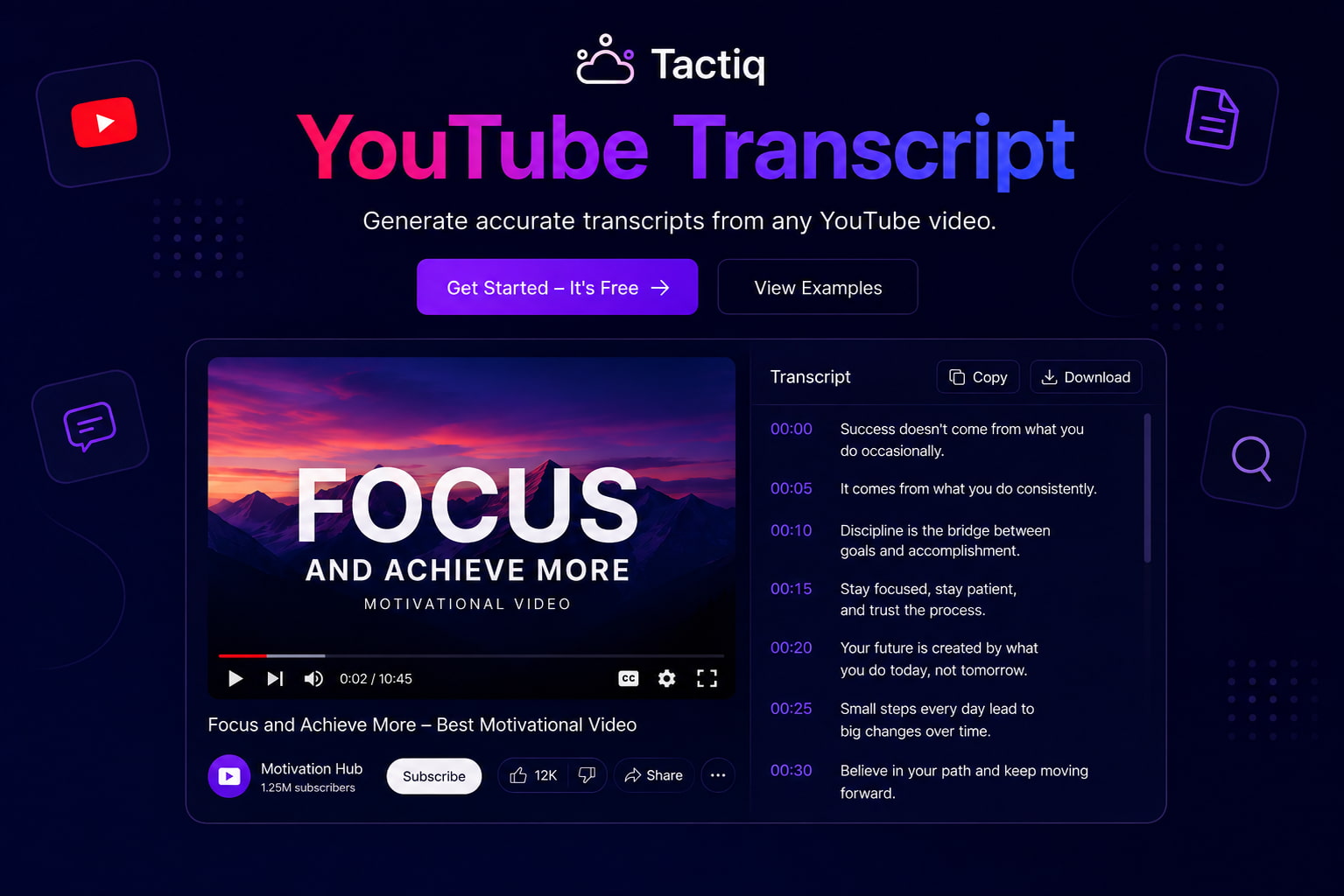 text Tactiq YouTube transcript generator