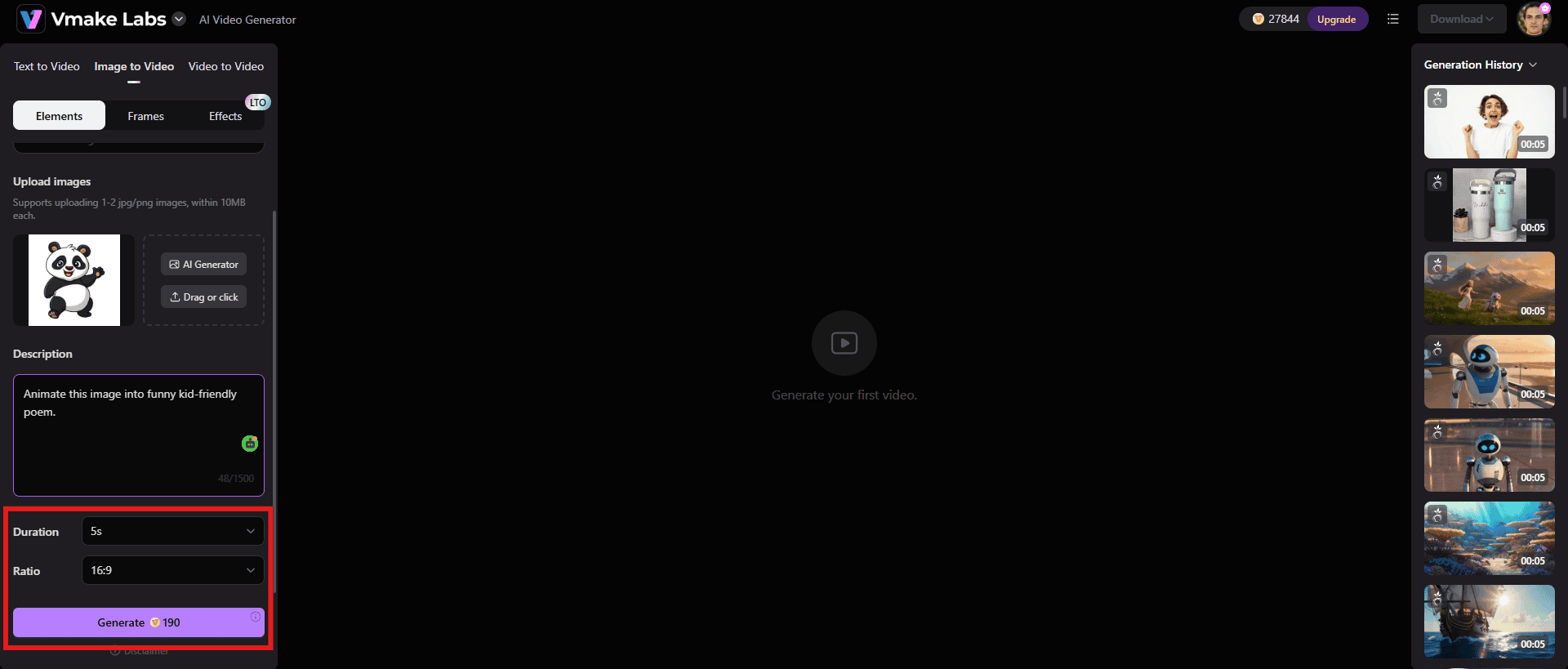 Adjust settings and generate