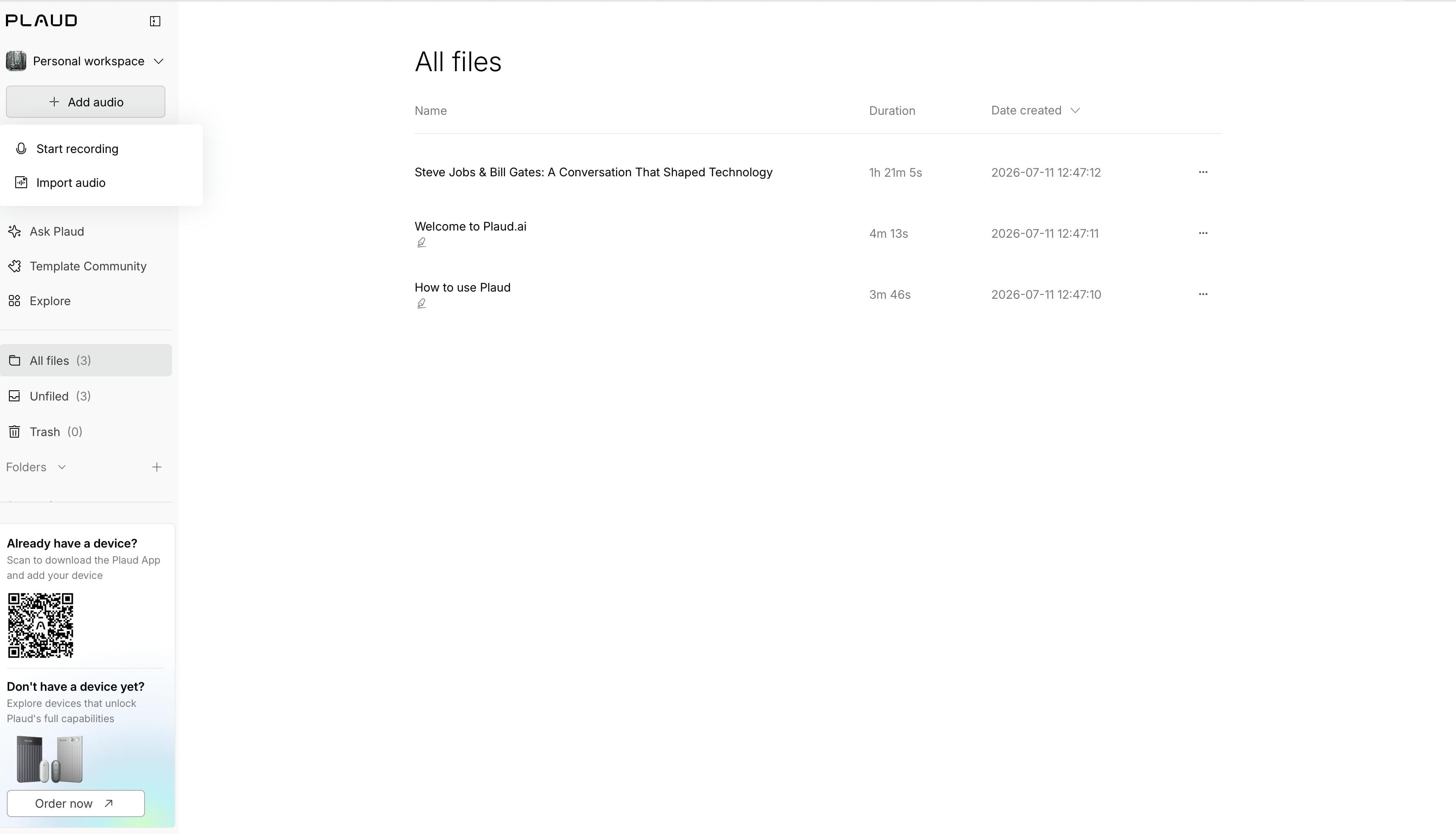 text Record or import your podcast audio