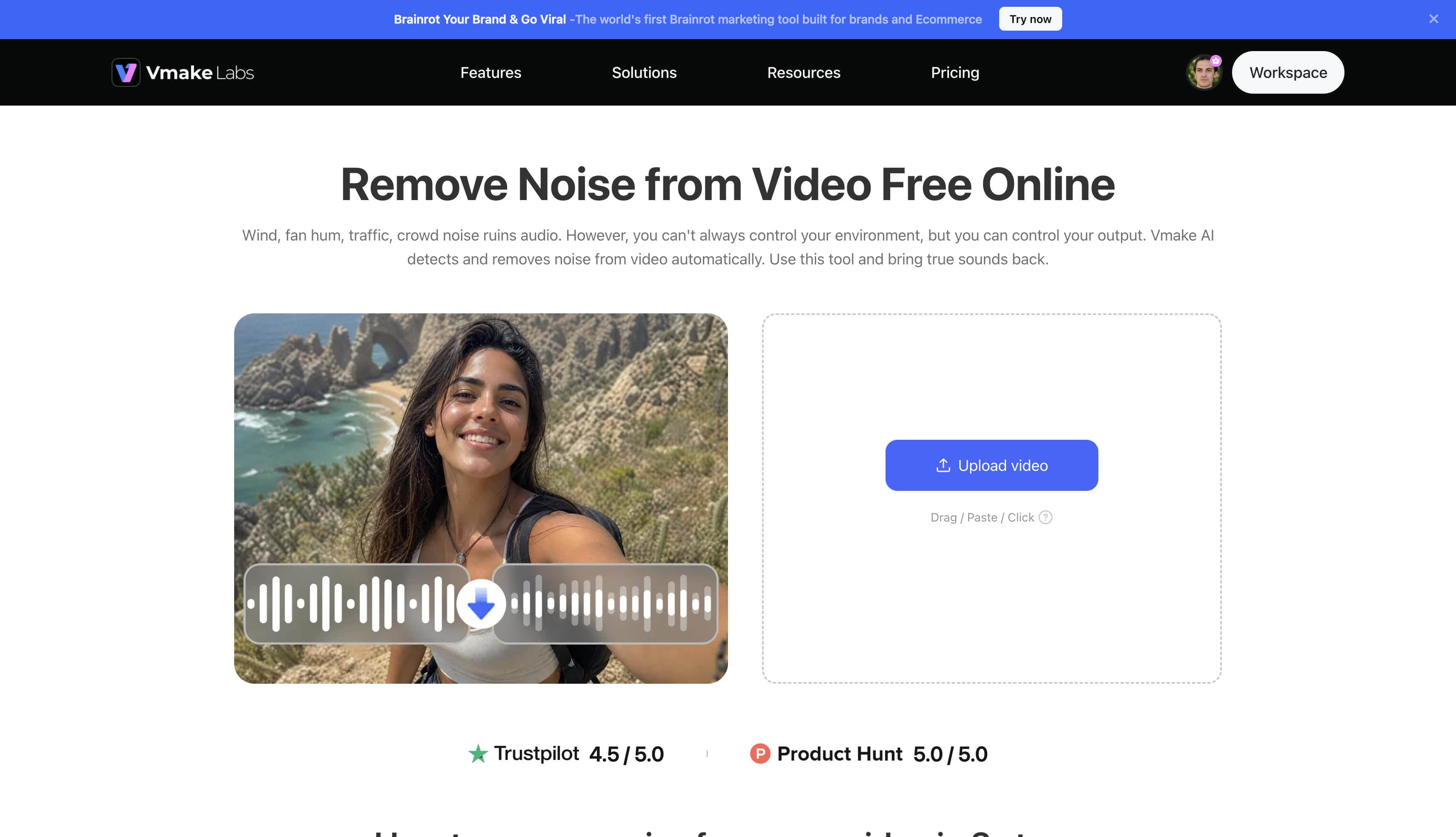 Vmake labs AI noise remover from video 