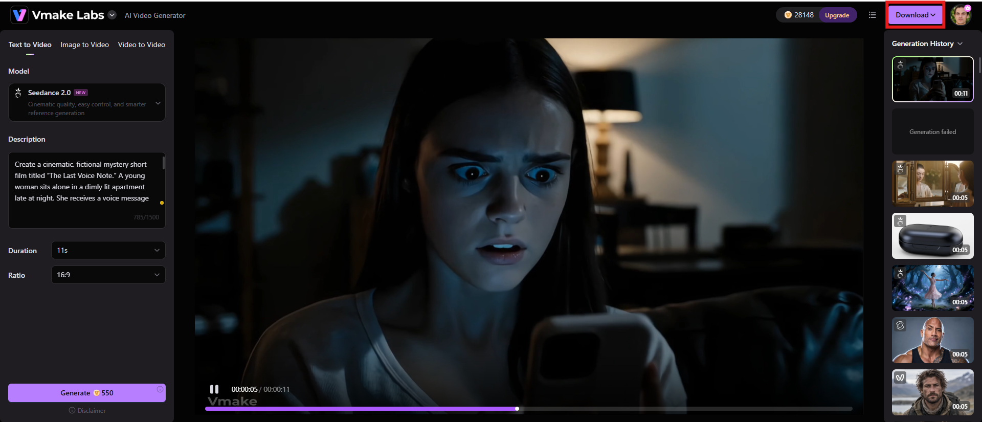 text download the video