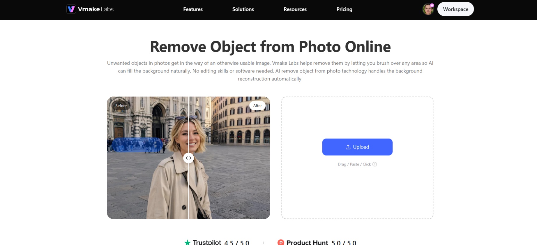 text Vmake Labs object remover