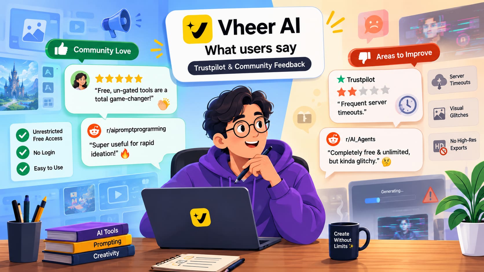 text What users say about Vheer AI (Trustpilot and community feedback)