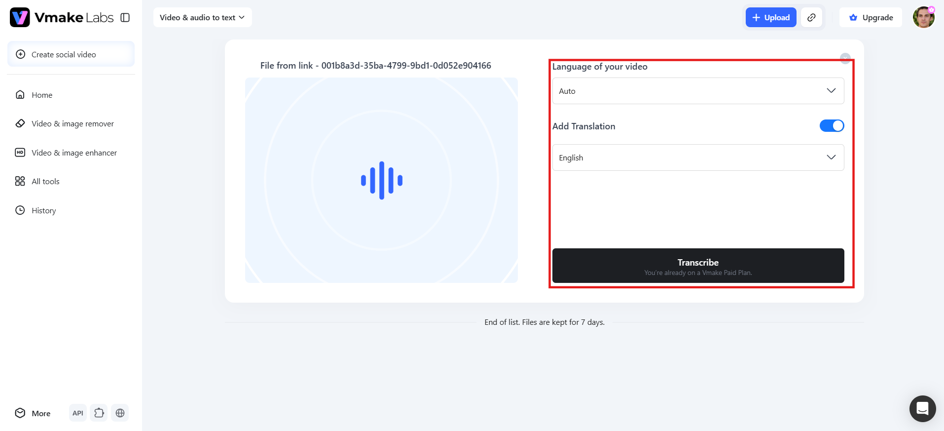 text Select language and translation