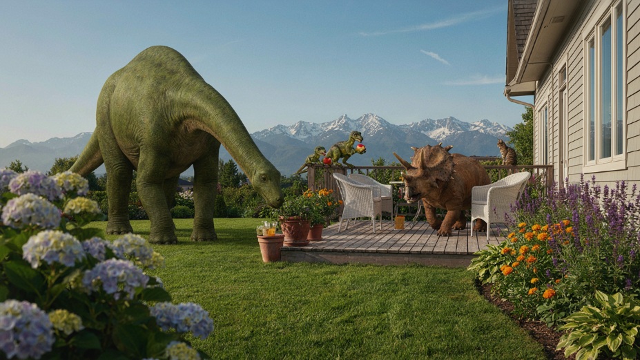 Dinosaur-filled backyard