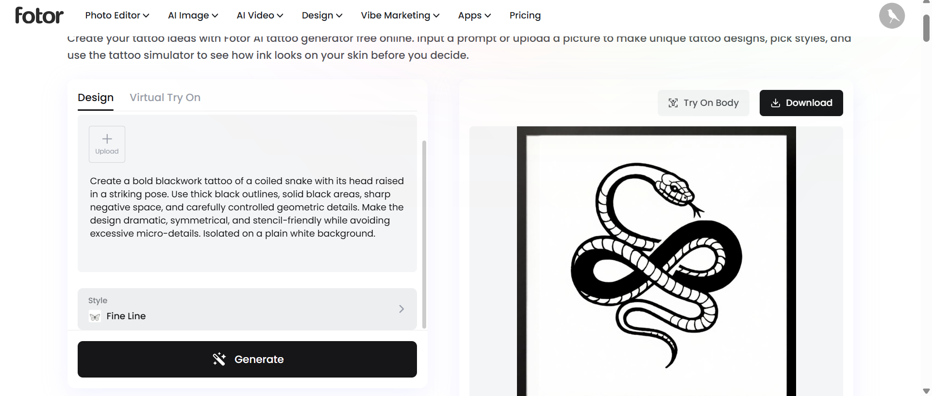text Fotor AI tattoo generator