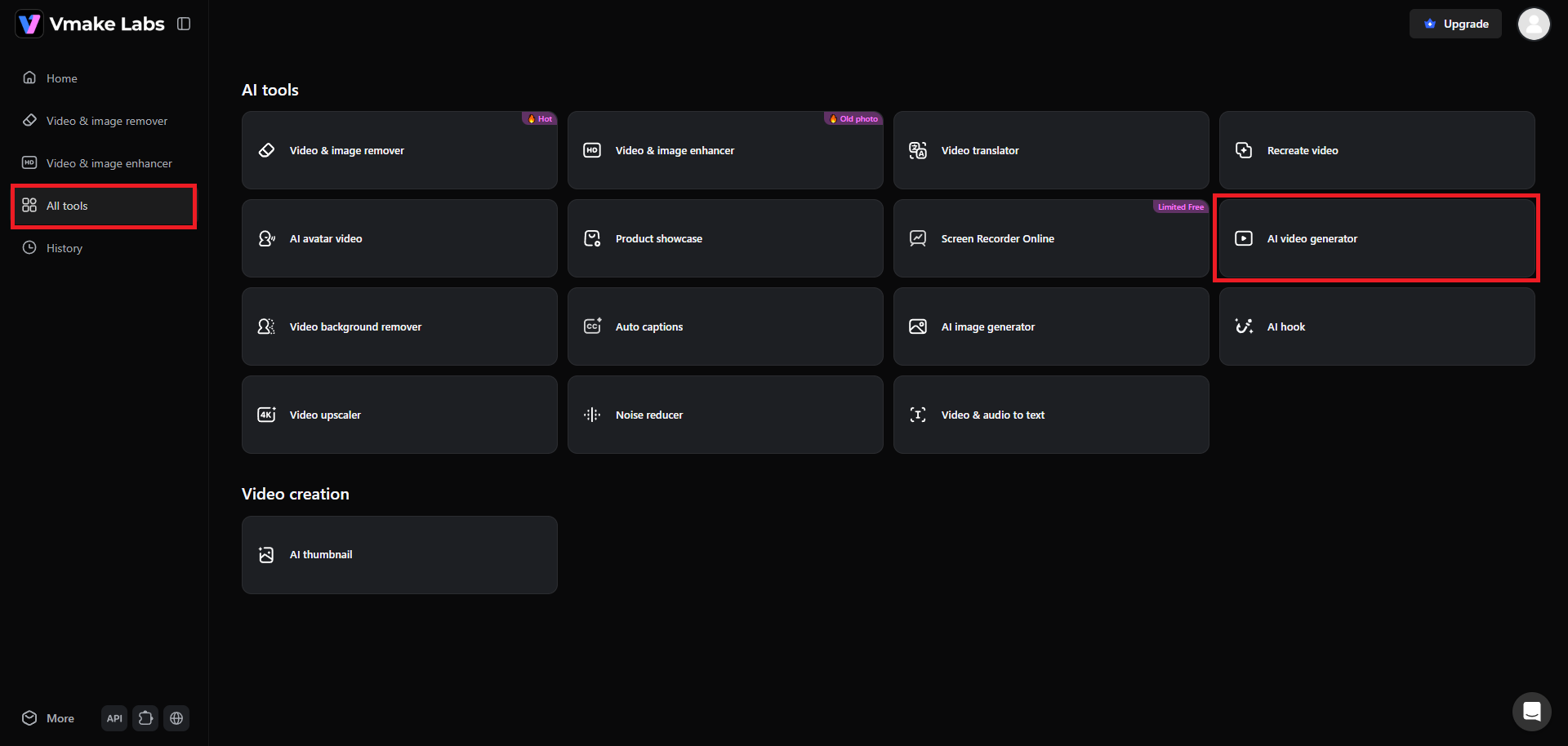 Select the AI video generator