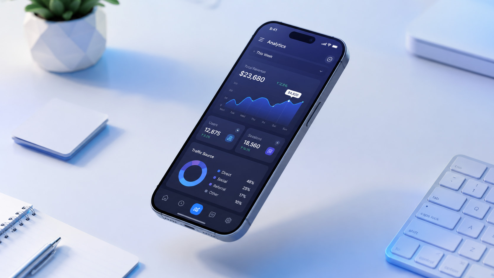 text 1. Isometric 3D startup tech product showcase