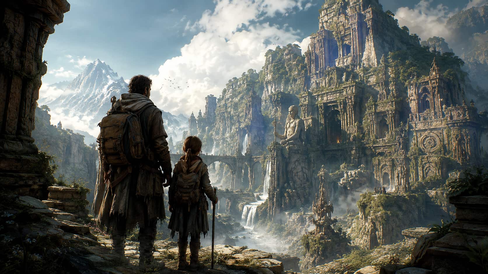 Father and daughter as fantasy adventurers