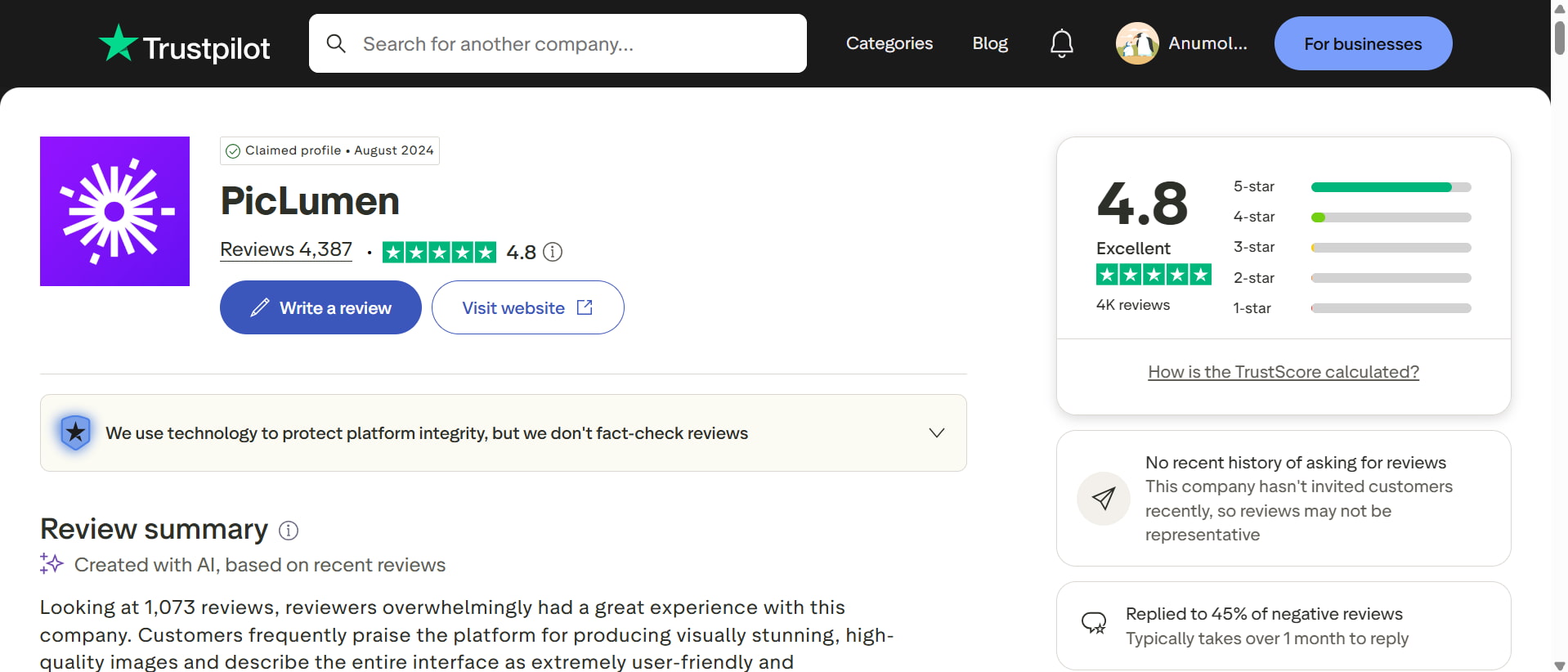 text Trustpilot review