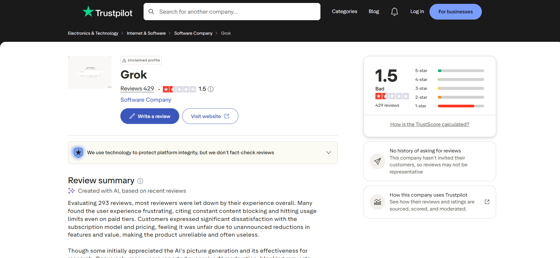 text Trustpilot review on Grok image generator