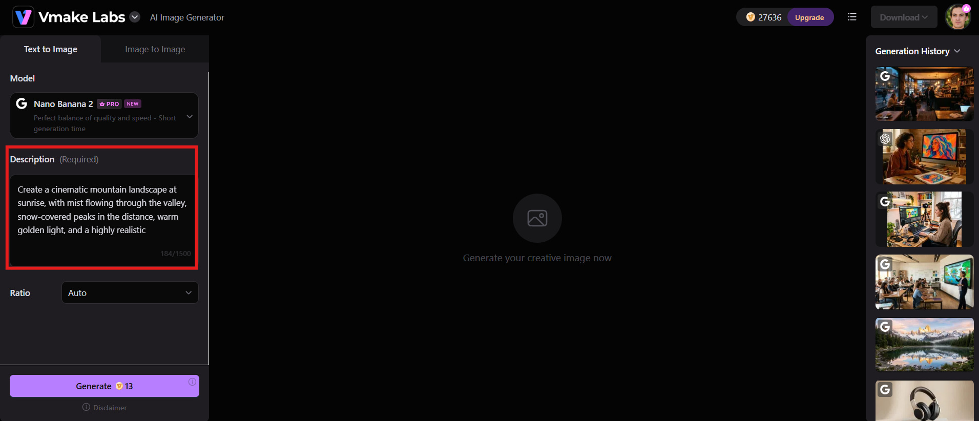 text Upload an image or enter your creative requirements