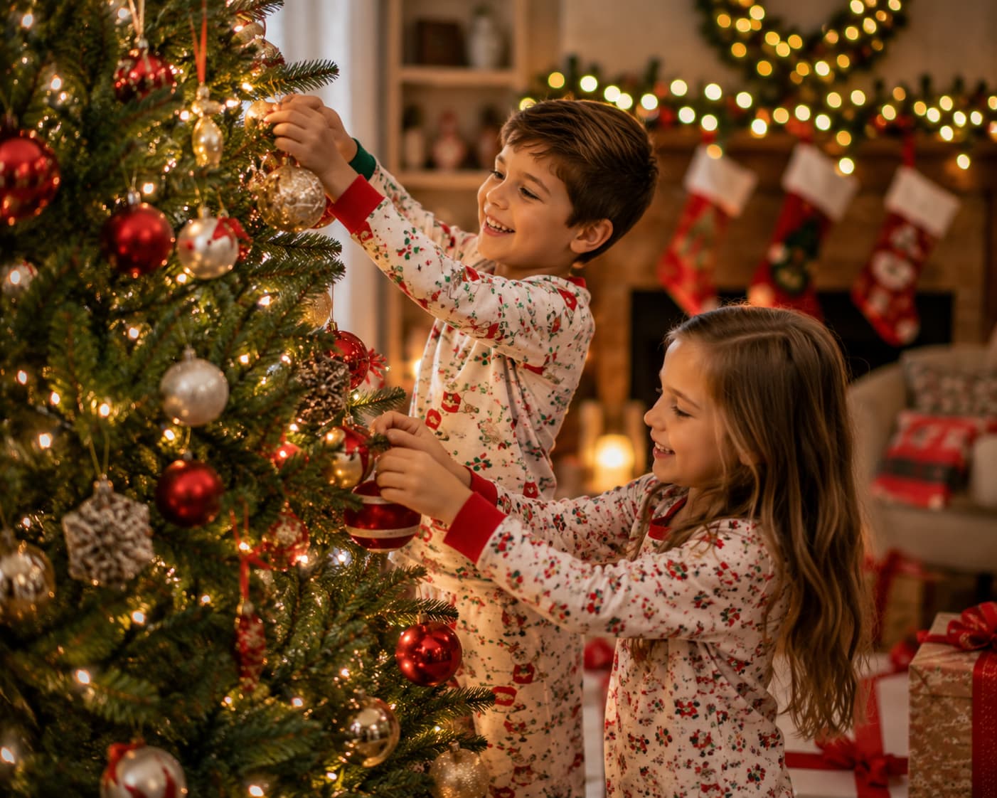 Children Decorating the Christmas Tree