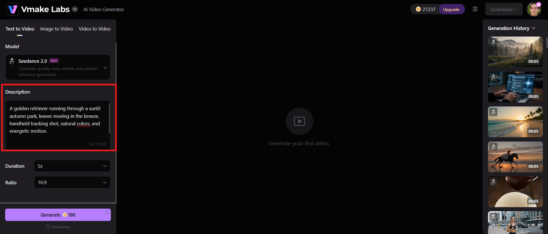 text Enter your video idea or prompt