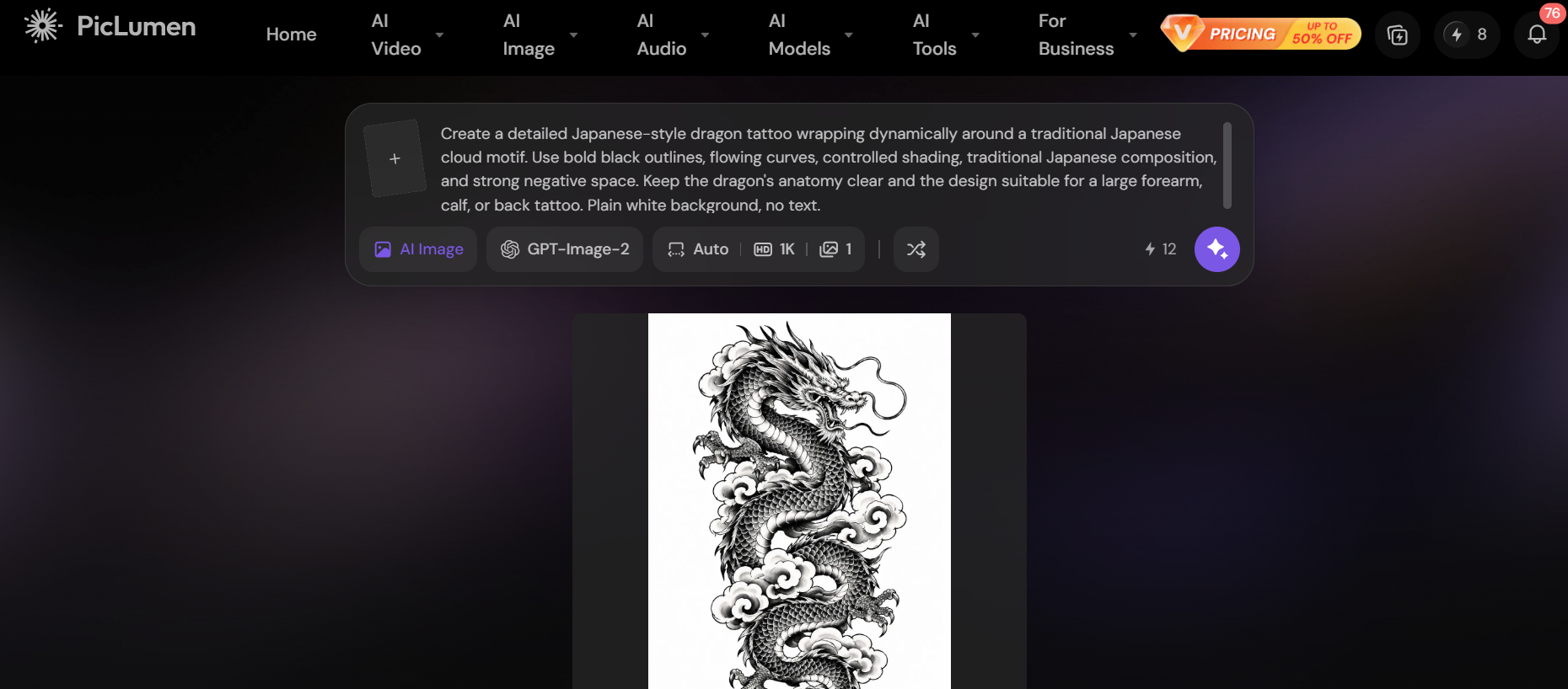 text PicLumen AI tattoo generator