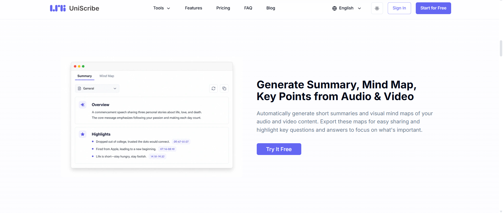 text AI summaries and key points