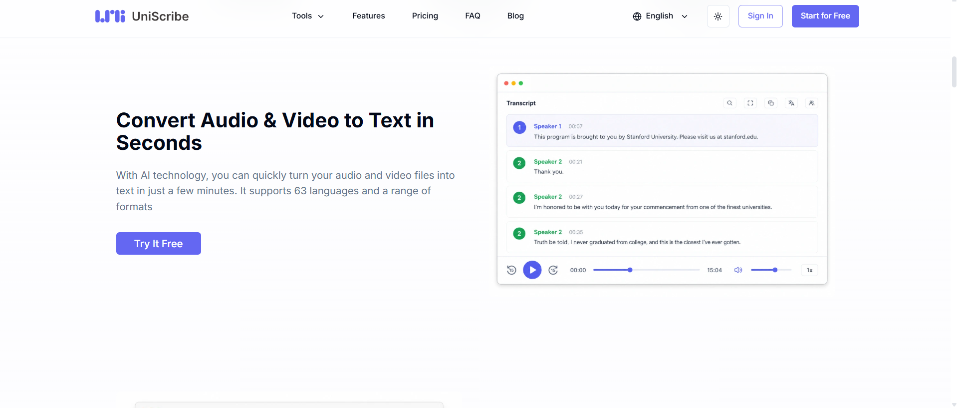 text UniScribe audio and video to text converter