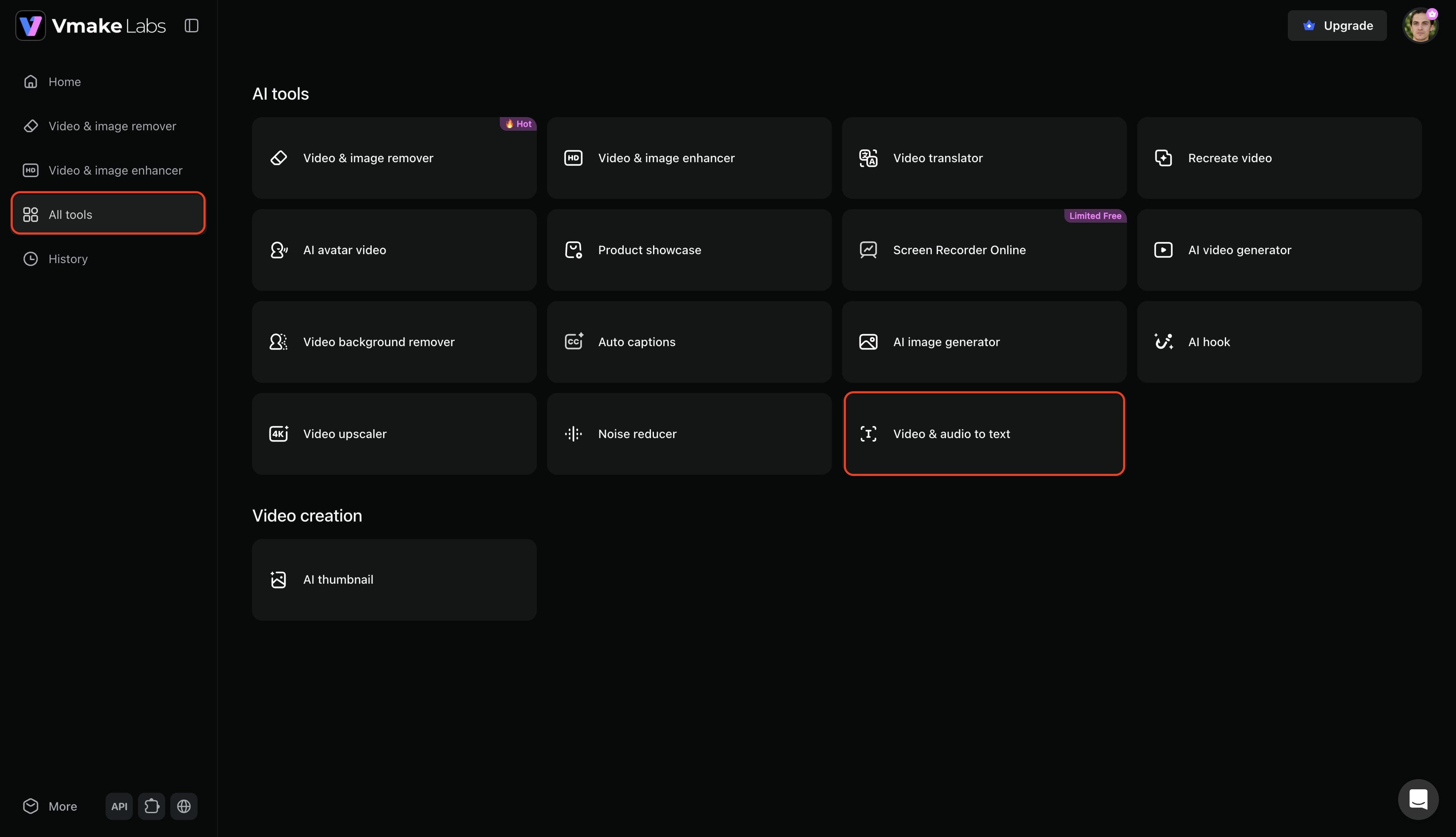 access the video and audio to text tool