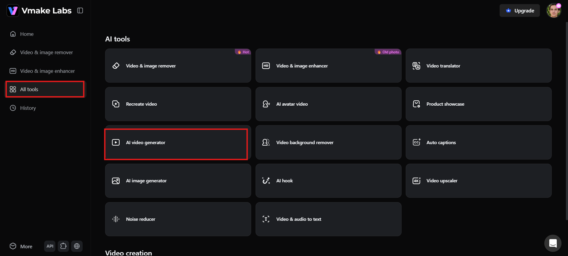 Navigate to AI video generator and upload image