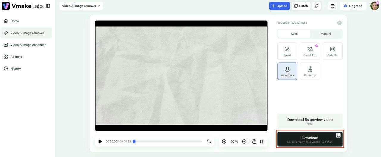 Preview and download your watermark-free video