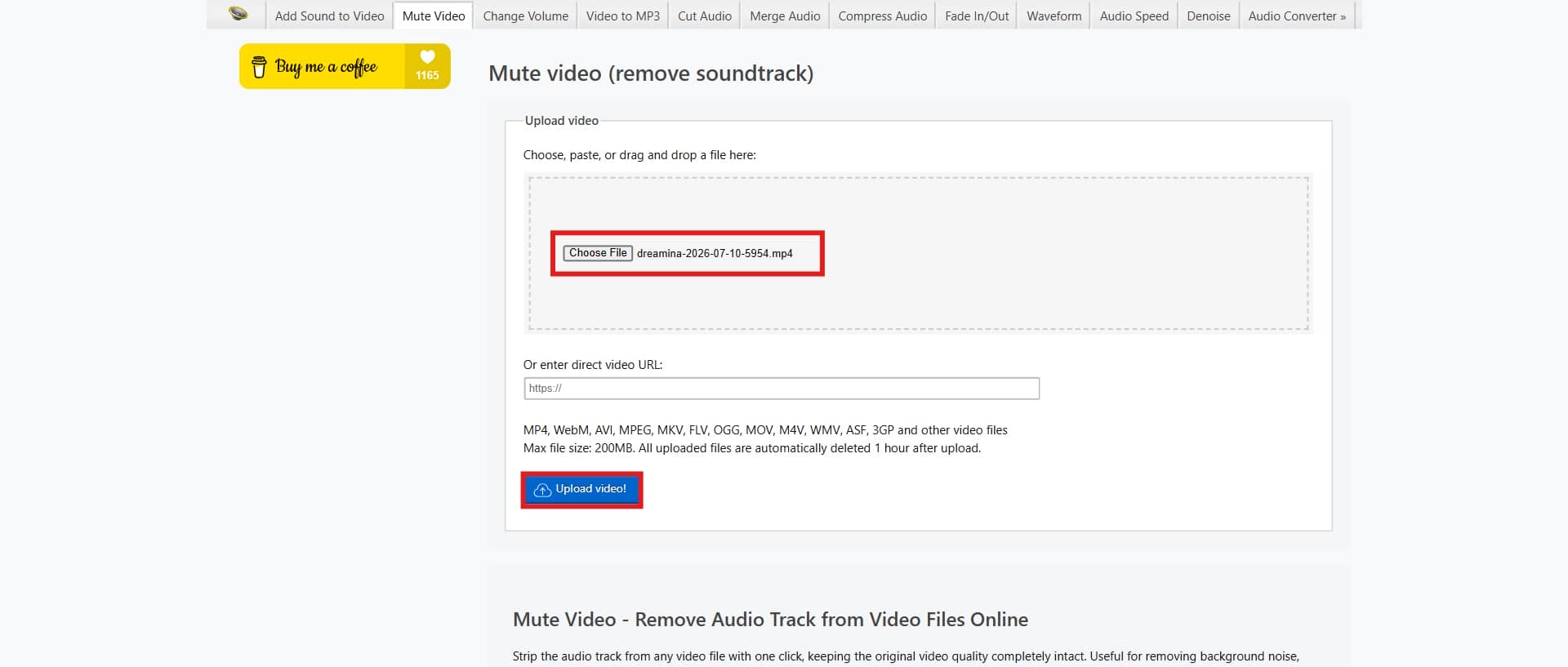 text upload your mp4 file