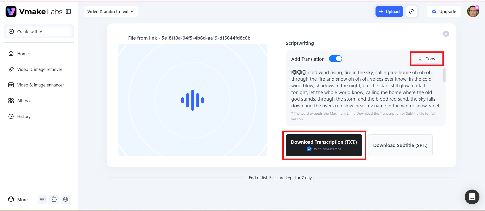 text Review, copy, or download the transcript