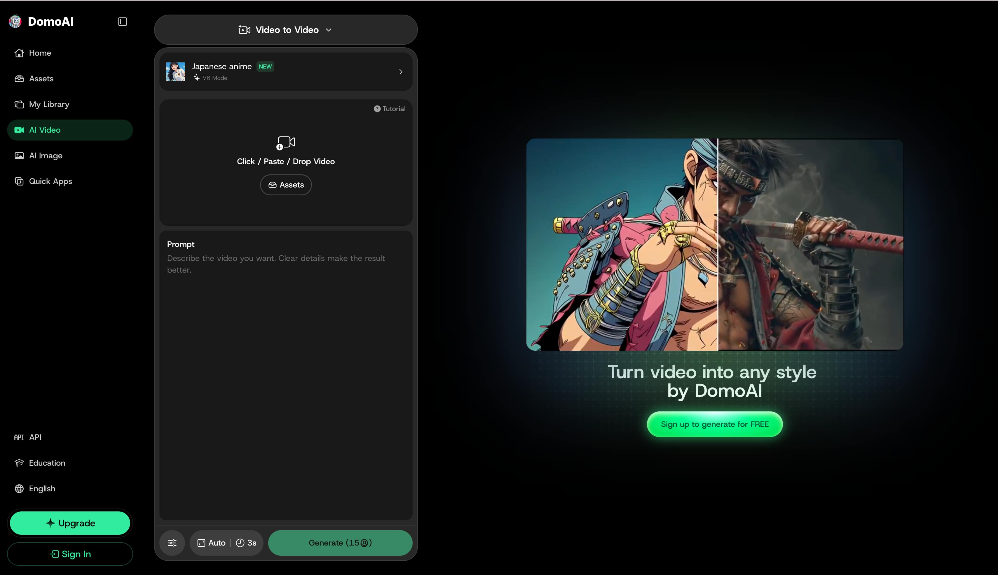 text Domo AI Video to Anime