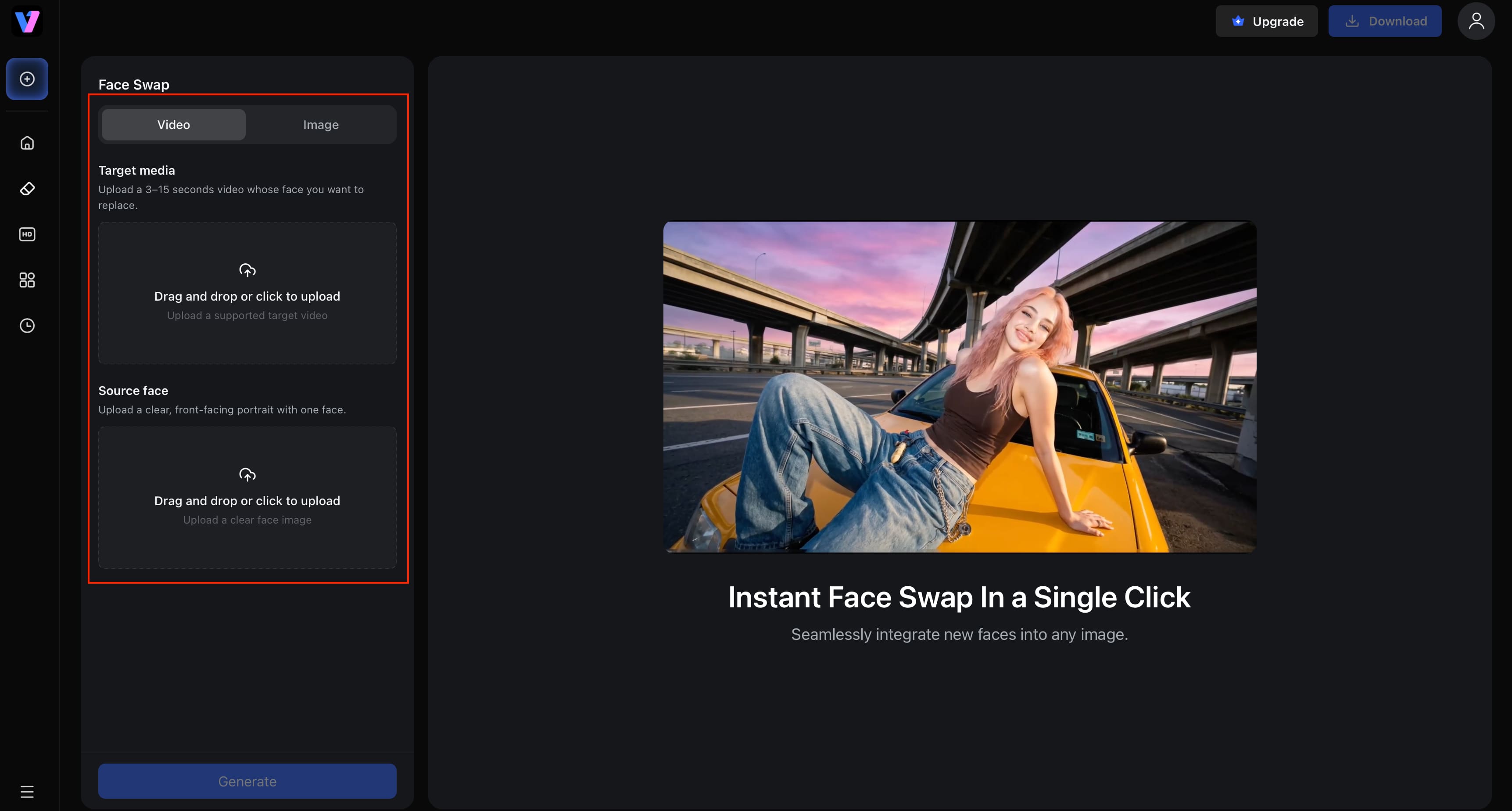 Upload the target and source media