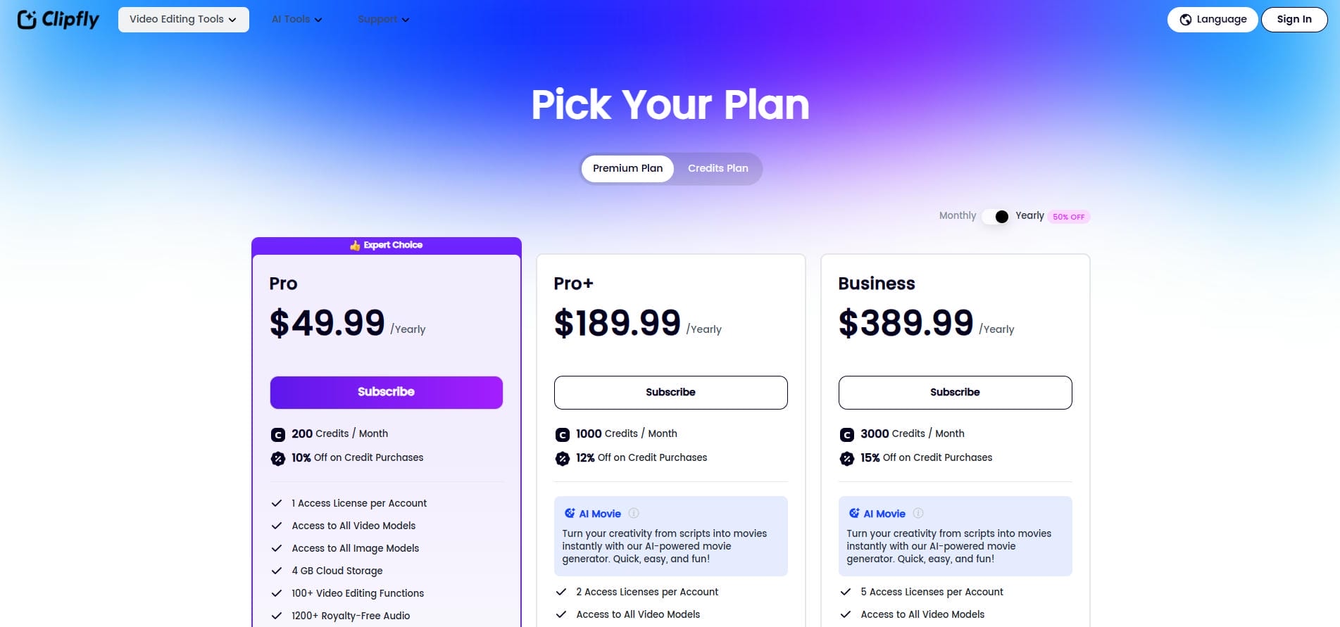 Clipfly AI video generator prices