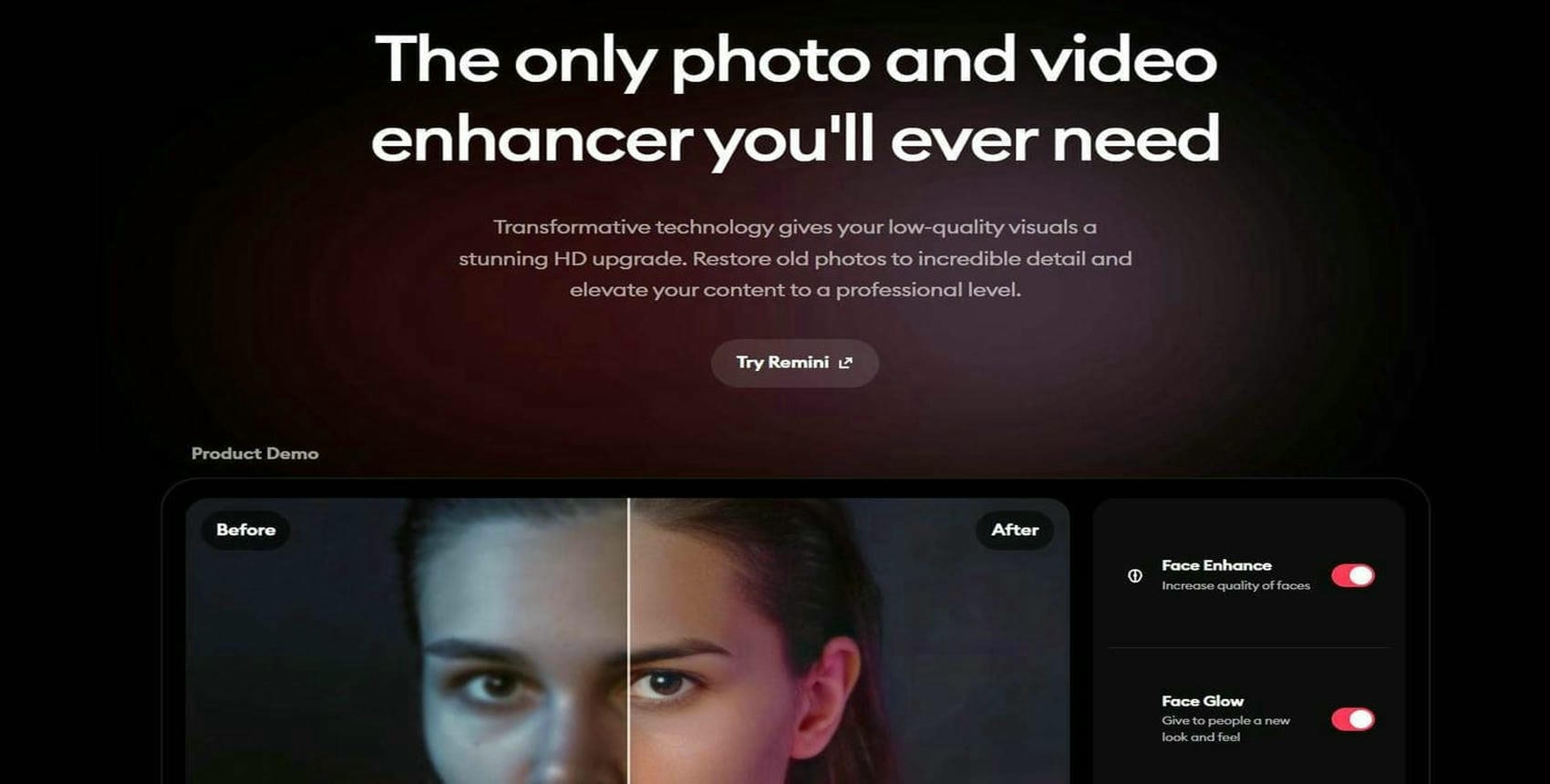 text Remini AI photo enhancement