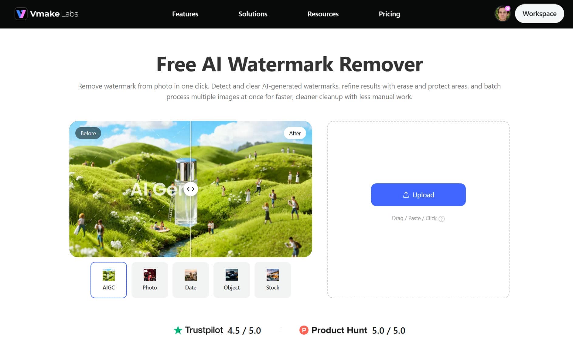 text Meet Vmake for high-volume image and video watermark removal