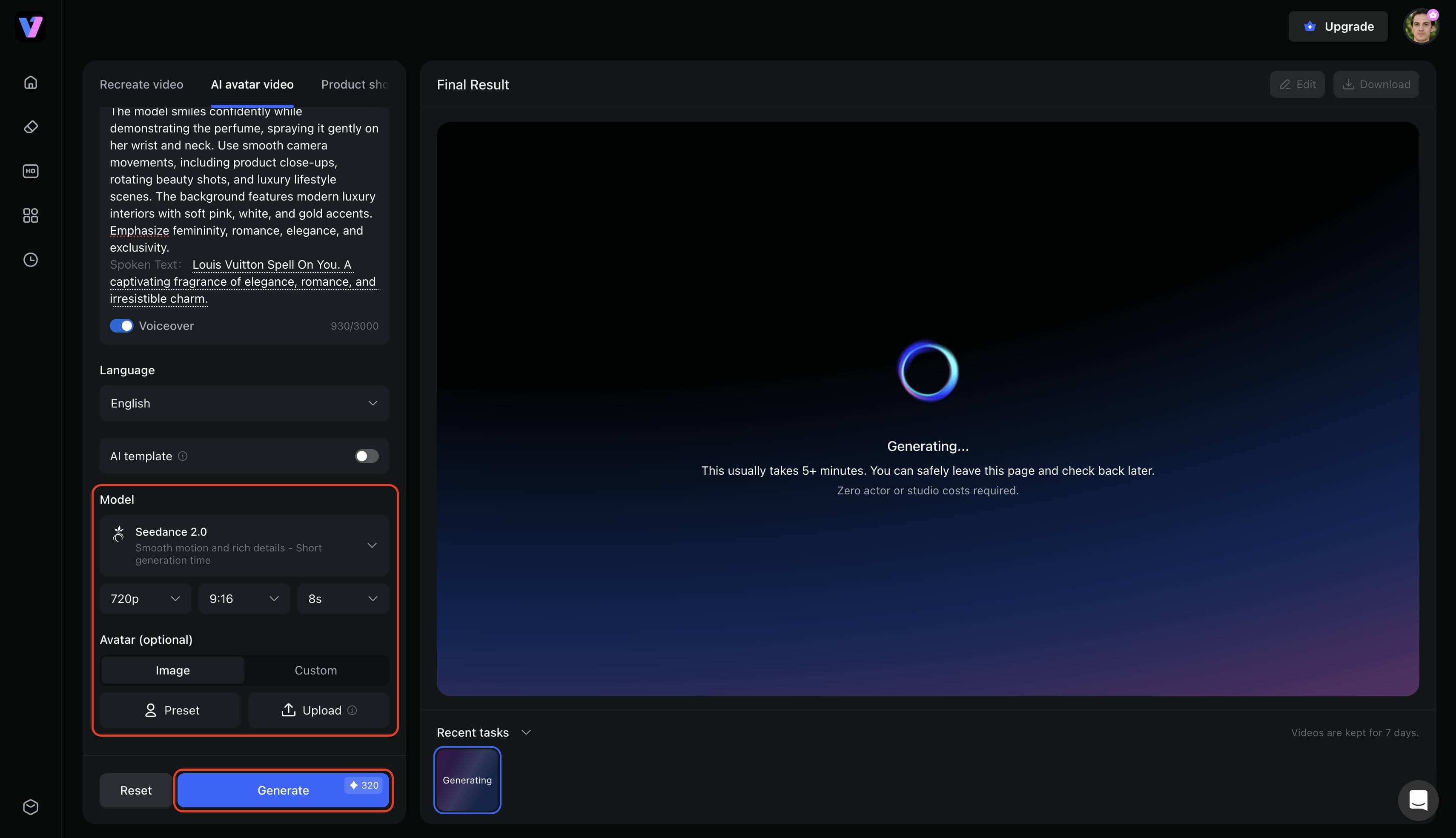 Choose the model, and other settings