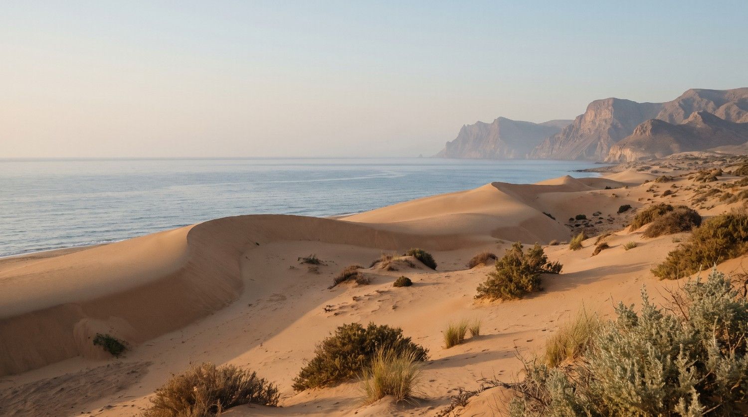 text Minimalist coastal desert landscape