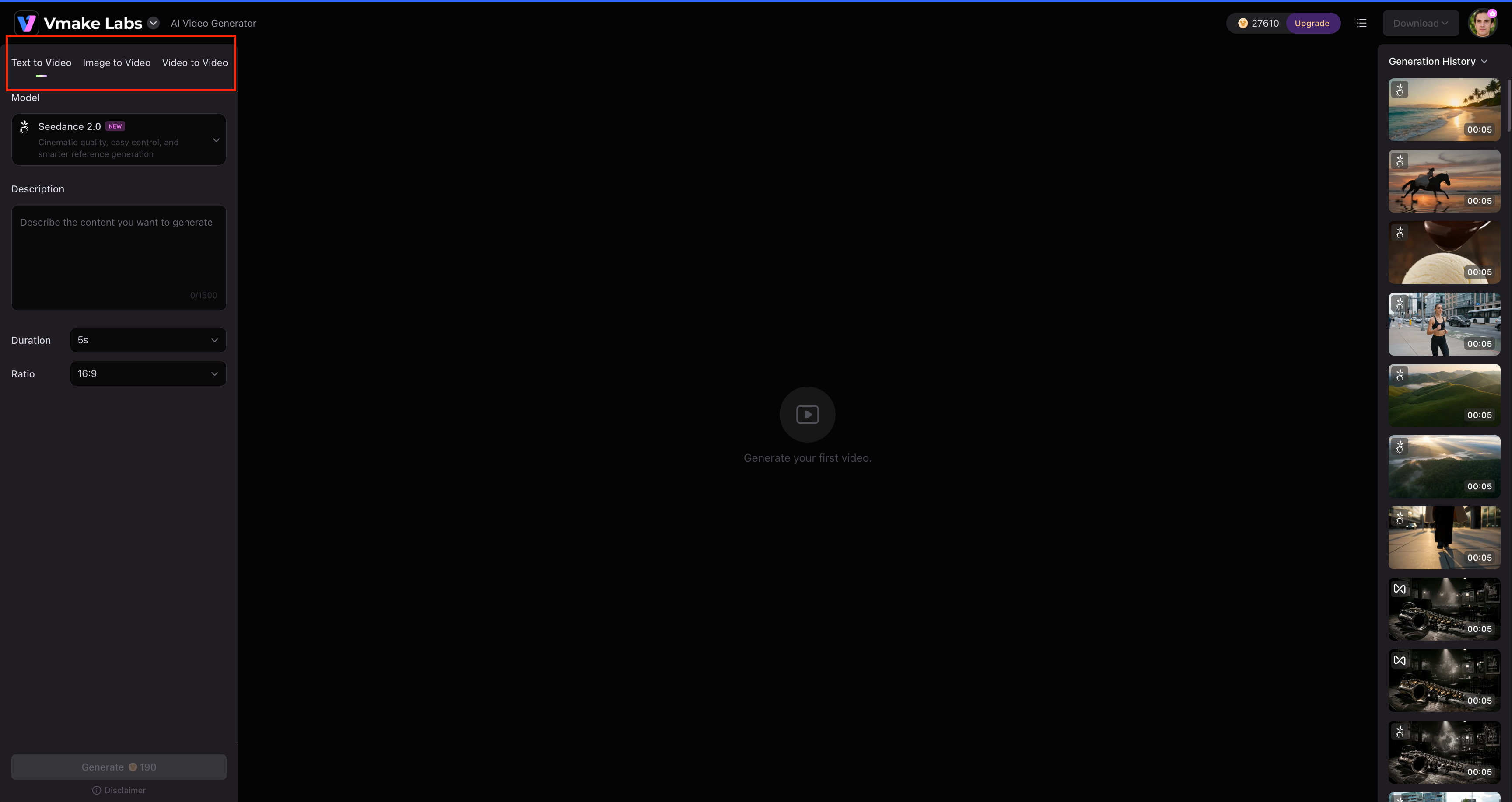 text Choose a video generation method