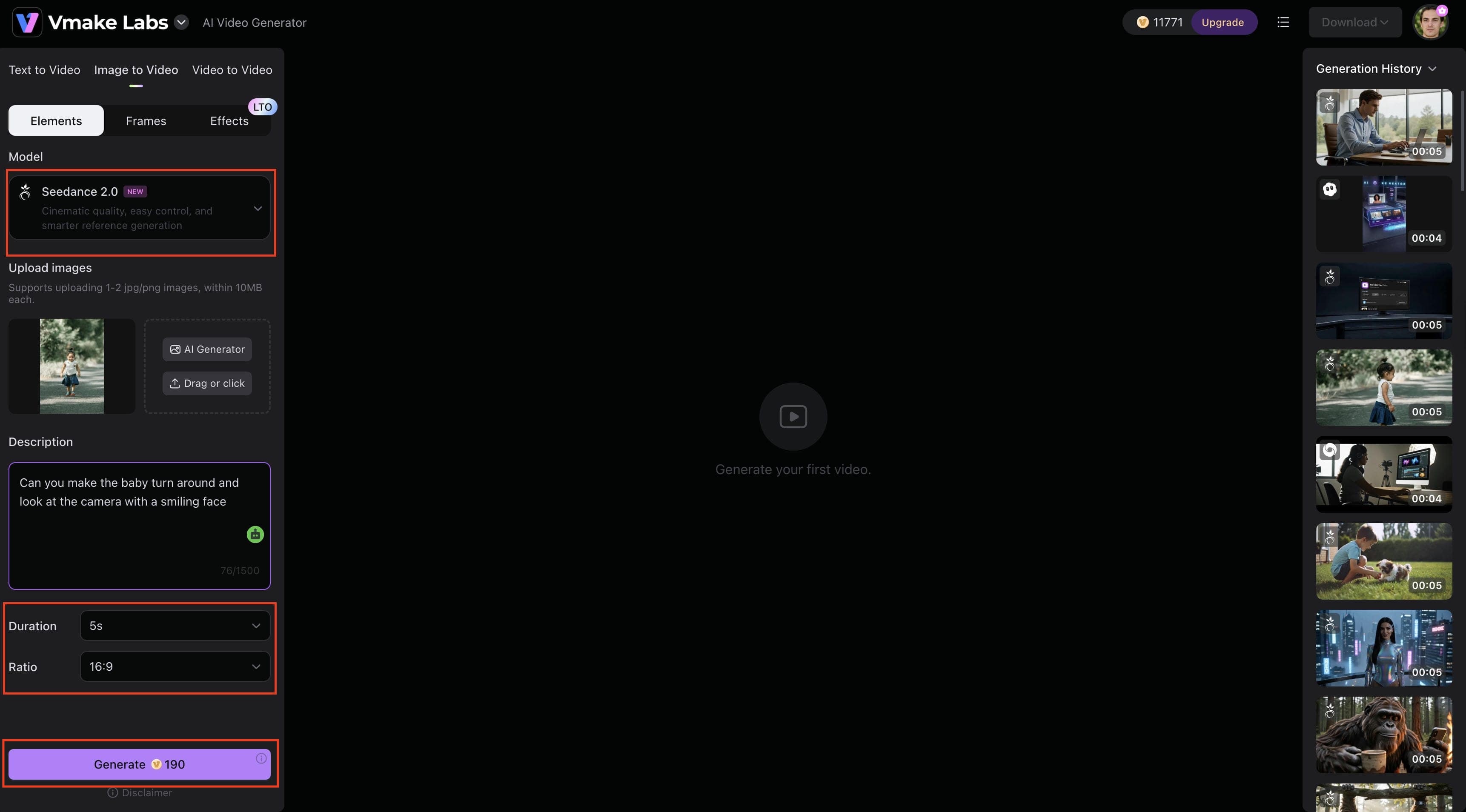 Adjust the settings and click on generate