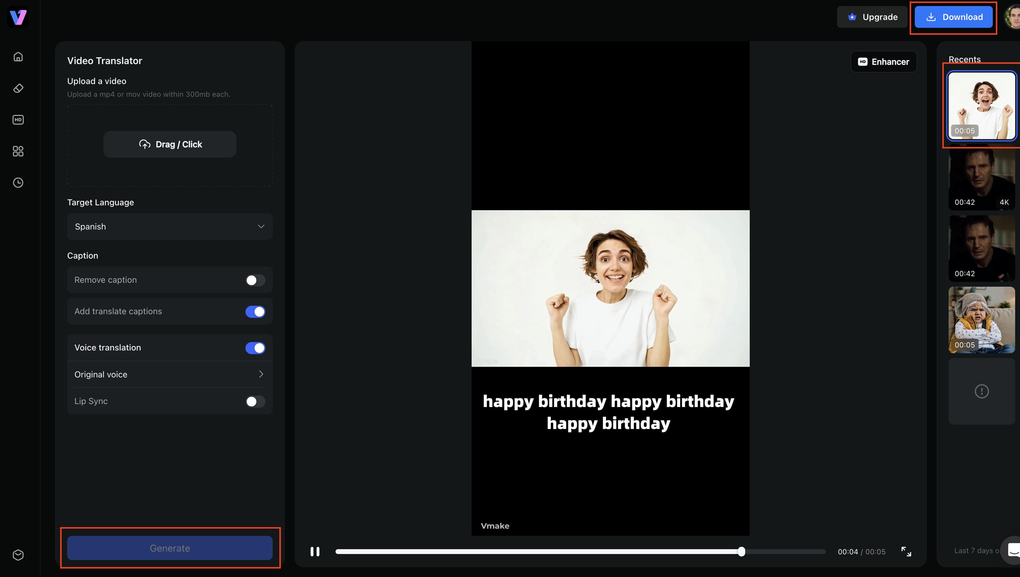 Generate and export the translated video