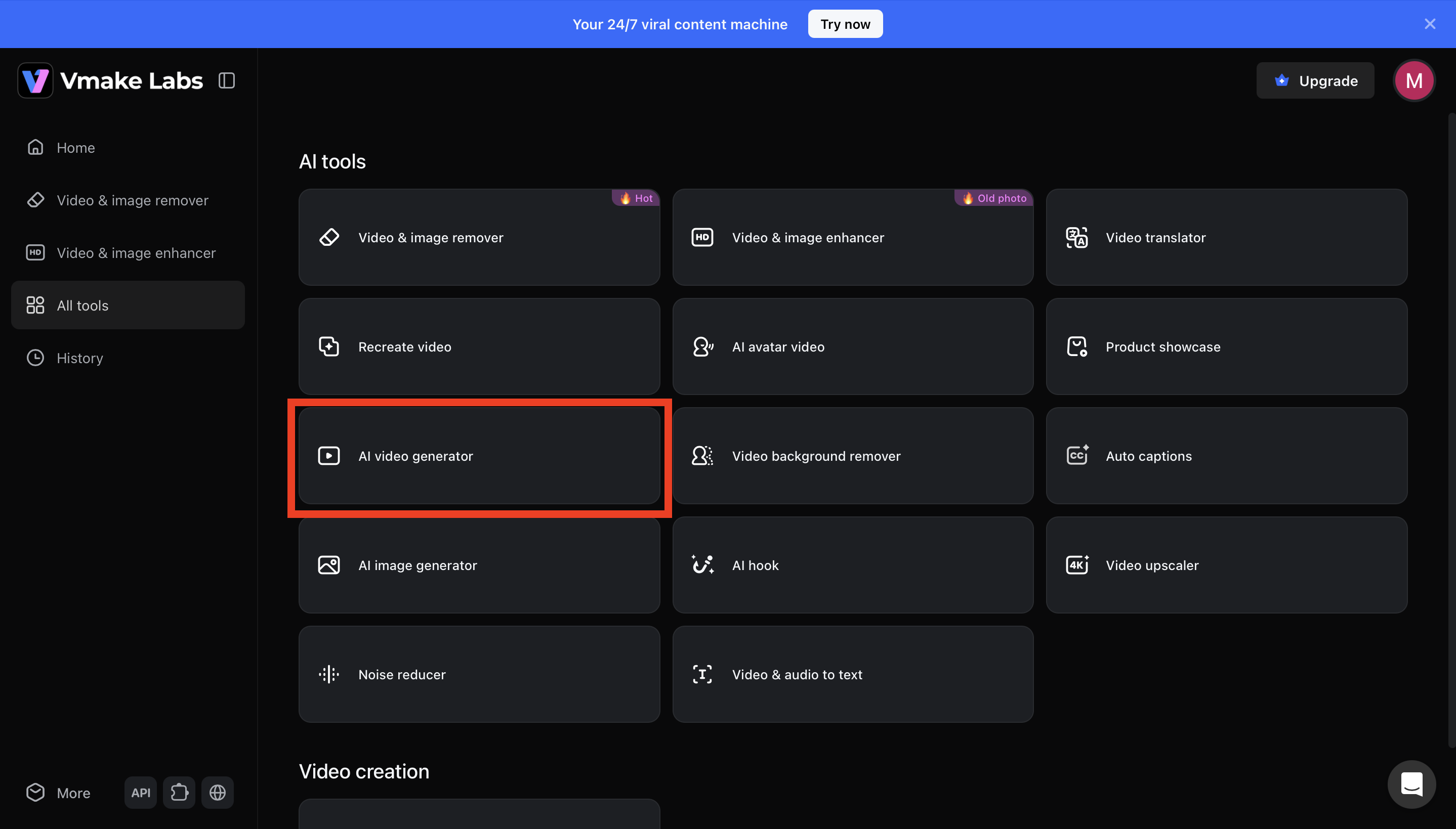 Open the AI Video Generator tool