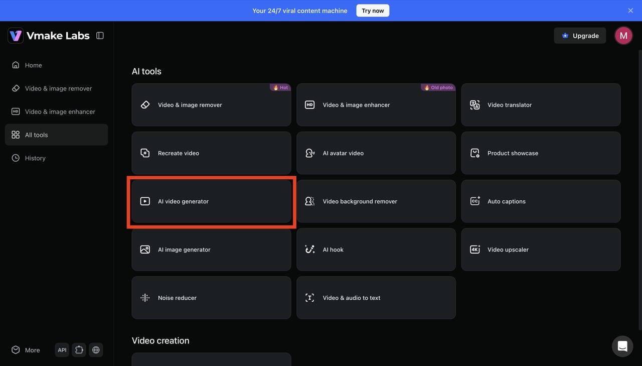 Access the AI Video Generator Workspace