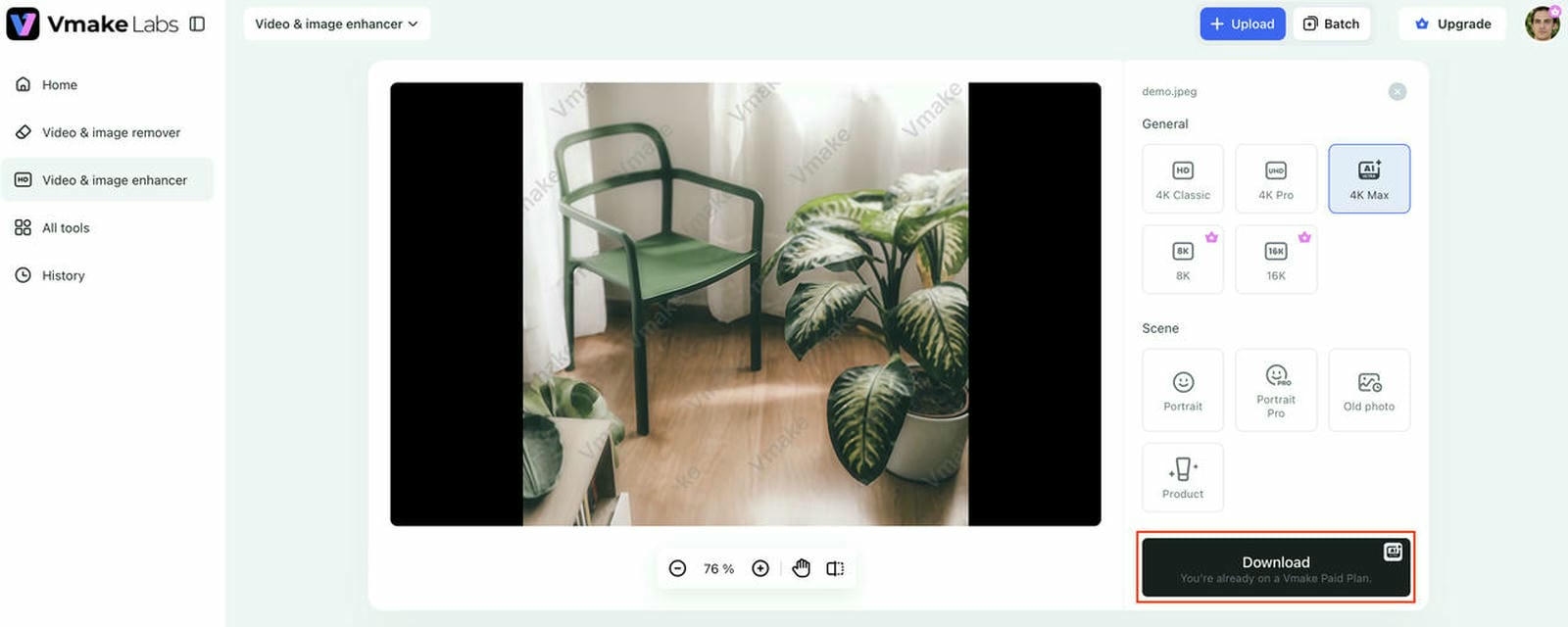 text Preview the enhanced result and download your image