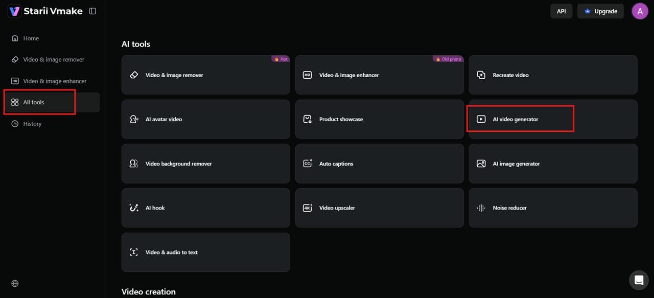 Navigate to the AI video generator