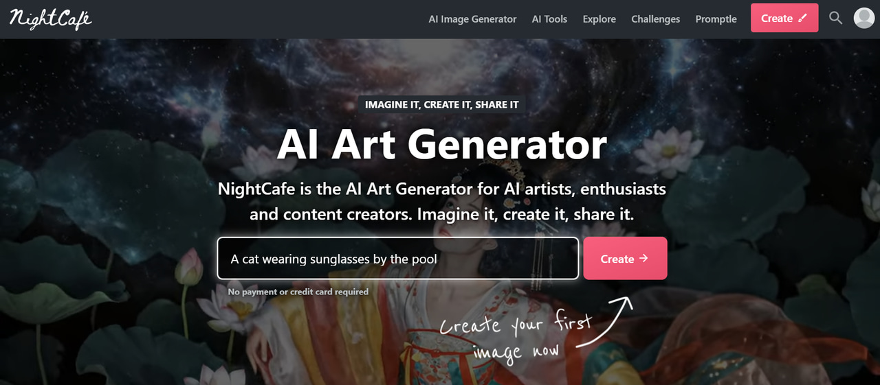 text NightCafe AI art platform